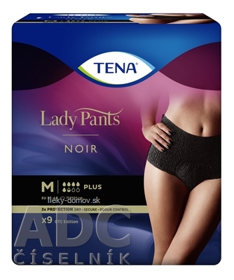 TENA Lady Pants Plus Noir M čierne dámske naťahovacie inkontinenčné nohavičky 1x9 ks