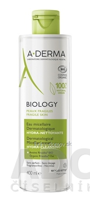 A-DERMA BIOLOGY micelárna voda HYDRATAČNÁ-ČISTIACA jemne čistí pleť, odstraňuje mejkap 1x400 ml