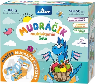 VITAR MUDRÁČIK multivitamín želé zmes príchutí 2x50 ks (100 ks) + darček: detské ponožky, 1x1 set