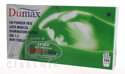 DUMAX RUKAVICE latexové  vyšetrovacie nesterilné bez púdru, veľkosť M; 1x100ks