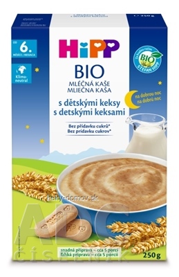 HIPP BIO MLIEČNA KAŠA Dobrú noc S detskými keksami (od 6. mesiaca) 1x250 g