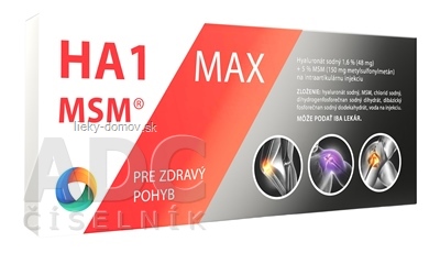 HA1 MSM MAX náhrada synoviálnej tekutiny injekčný roztok kys. hyalurónovej 1,6% a MSM 5% 1x3 ml