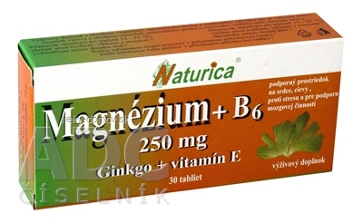 Naturica MAGNEZIUM 250 mg+B6+Ginkgo+vitamín E tbl 1x30 ks