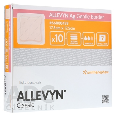 ALLEVYN Ag Gentle Border Krytie na rany 17,5x17,5 cm, adhezívne krytie so silikónom s obsahom striebra 1x10 ks