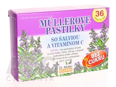 MÜLLEROVE PASTILKY SO ŠALVIOU A VIT. C Bez cukru 1x36 ks