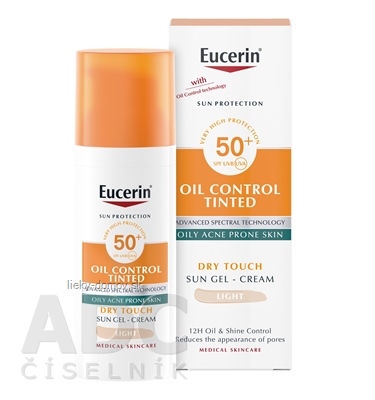 Eucerin SUN OIL CONTROL TINTED SPF 50+ LIGHT krémový gél na opaľovanie na  tvár, akné, tónovací-svetlý 1x50 ml