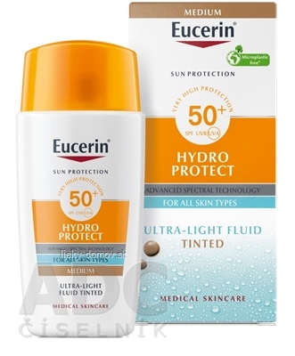 Eucerin SUN Ultra ľahký FLUID SPF 50+ stredne tmavý, na tvár, na opaľovanie 1x50 ml