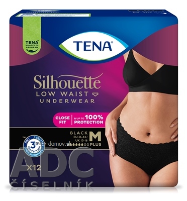 TENA Silhouette Plus Low Waist Black M čierne dámske naťahovacie inkontinenčné nohavičky 1x12 ks