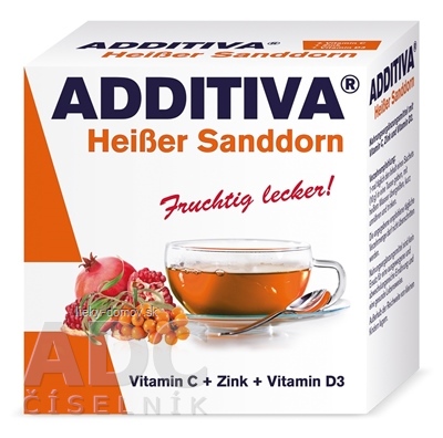 ADDITIVA Horúci dúšok Rakytník vrecúška s práškom (vitamín C + D3 + zinok) (po 10 g) 1x10 ks