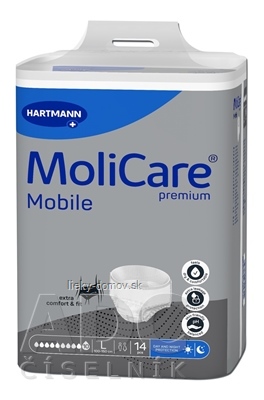 Molicare Premium Mobile 10 kvapiek L plienkové nohavičky naťahovacie, sivé, obvod 100 - 150 cm, savosť 2631 ml, 1x14 ks