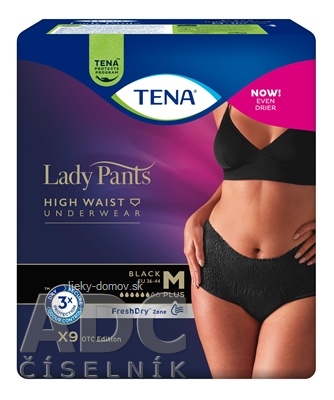 TENA Lady Pants Plus Black M čierne dámske naťahovacie inkontinenčné nohavičky 1x9 ks