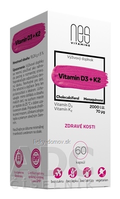 nesVITAMINS Vitamin D3 2000 I.U. + K2 70 μg cps 1x60 ks