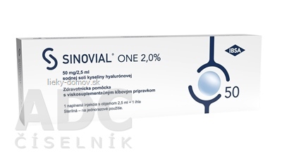 Sinovial ONE 2% roztok kys. hyalurónovej v injekčnej striekačke s ihlou, do kĺbov (50 mg/2,5 ml) 1x2,5 ml