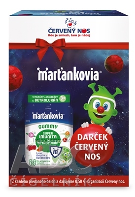 STADA Marťankovia GUMMY Super Imunita & Betaglukán želatínové tablety, príchuť malina a čučoriedka 50 ks + darček červený nos, 1x1 set