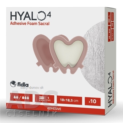 HYALO4 Adhesive Foam Sacral krytie na rany, silikónové, penové (PU) s okrajmi, adhezíve, sakrálne, 18x18,5 cm, 1x10 ks