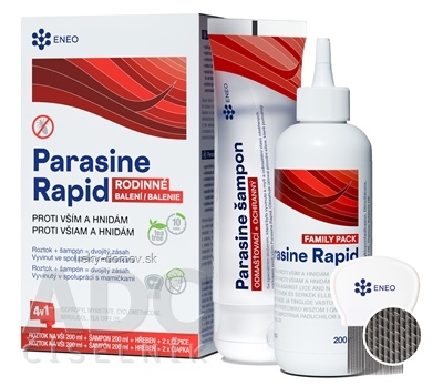 Parasine Rapid roztok + šampón na vši ENEO 2x200 ml + hrebeň + čiapka 2 ks, 1x1 set