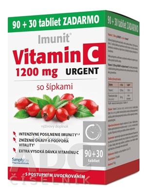 Vitamín C 1200 mg URGENT so šípkami - Imunit tbl s postupným uvoľňovaním 90 + 30 zadarmo (120 ks)