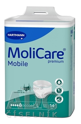 MoliCare Premium Mobile 5 kvapiek L plienkové nohavičky naťahovacie, zelené, obvod 100 - 150 cm, savosť 1198 ml, 1x14 ks