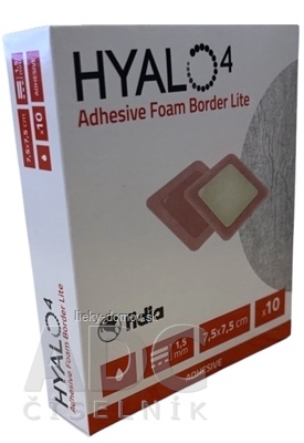 HYALO4 Adhesive Foam Border Lite krytie na rany, silikónové, penové (PU) s okrajmi, odľahčené, adhezíve, 7,5x7,5 cm, 1x10 ks