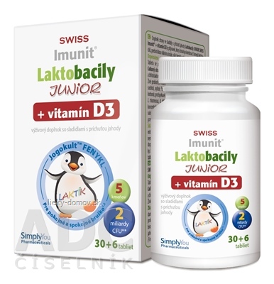 Laktobacily JUNIOR SWISS Imunit + vitamín D3 tbl 30+6 zadarmo (36 ks)