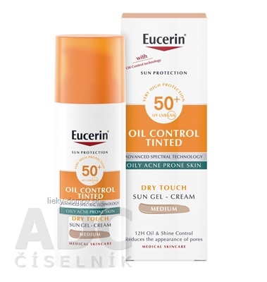 Eucerin SUN OIL CONTROL TINTED SPF 50+ MEDIUM krémový gél na opaľovanie na  tvár, tónovací-stredne tmavý 1x50 ml