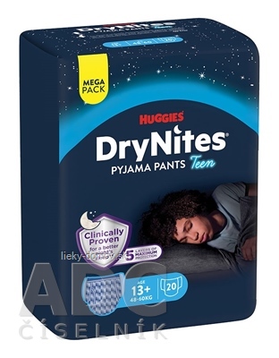 HUGGIES DryNites XL pre chlapcov (13+ r.) MEGA plienkové nohavičky 48-60 kg, 1x20 ks