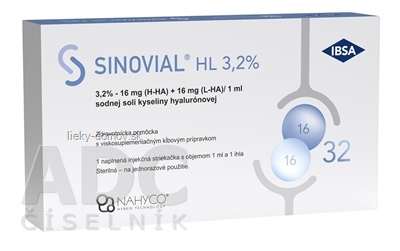 SINOVIAL HL 3,2 % intraartikulárny roztok hyseliny hylaurónovej, v naplnenej injekčnej striekačke s ihlou 1x1 ml