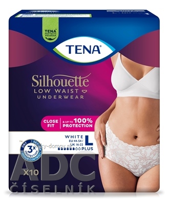 TENA Silhouette Plus Low Waist White L dámske naťahovacie inkontinenčné nohavičky 1x10 ks
