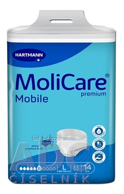 MoliCare Premium Mobile 6 kvapiek L plienkové nohavičky naťahovacie, modré, obvod 100 - 150 cm, savosť 1963 ml, 1x14 ks