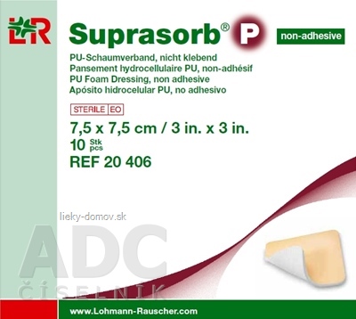 SUPRASORB P PU KRYTIE NA RANY nelepiace penové polyuretánové  (7,5x7,5 cm) 1x10 ks
