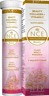 NCE BEAUTY Kolagén + vitamín C šumivé tablety, príchuť broskyňa 1x20 ks