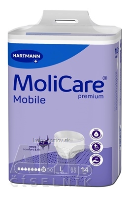 MoliCare Premium Mobile 8 kvapiek L plienkové nohavičky naťahovacie, fialové, obvod 100 - 150 cm, savosť 2279 ml, 1x14 ks