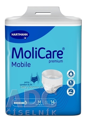 MoliCare Premium Mobile 6 kvapiek M plienkové nohavičky naťahovacie, modré, obvod 80 - 120 cm, savosť 1662 ml, 1x14 ks