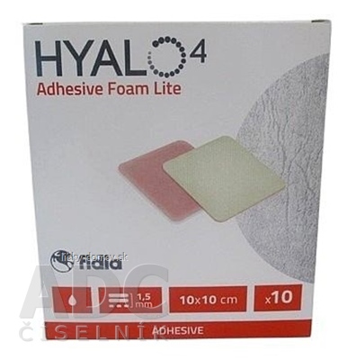 HYALO4 Adhesive Foam Lite krytie na rany, silikónové, penové (PU) bez okrajov, odľahčené, adhezíve, 10x10 cm, 1x10 ks