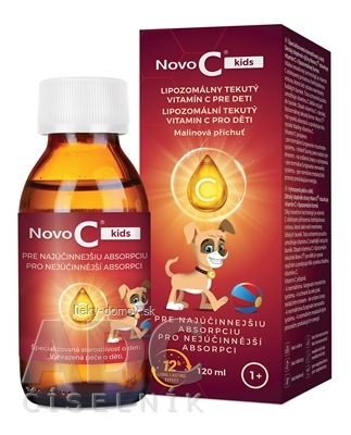 Novo C kids LIPOZOMÁLNY TEKUTÝ VITAMÍN C PRE DETI sirup, malinová príchuť (inov. 2025) 1x120 ml