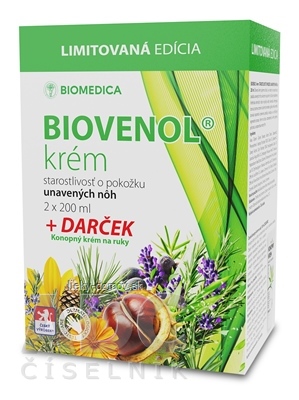 BIOMEDICA BIOVENOL krém na nohy 2x200 ml + darček Konopný krém na ruky 100 ml, 1x1 set