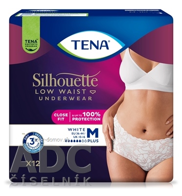 TENA Silhouette Plus Low Waist White M dámske naťahovacie inkontinenčné nohavičky 1x12 ks
