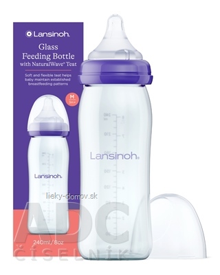 Lansinoh Sklenená dojčenská fľaša s NaturalWave cumľom (stredný prietok M, 3M+) 1x240 ml