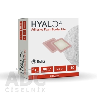 HYALO4 Adhesive Foam Border Lite krytie na rany, silikónové, penové (PU) s okrajmi, odľahčené, adhezíve, 5x5 cm, 1x10 ks
