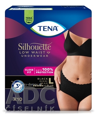 TENA Silhouette Plus Low Waist Black L čierne dámske naťahovacie inkontinenčné nohavičky 1x10 ks
