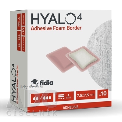 HYALO4 Adhesive Foam Border krytie na rany, silikónové, penové (PU) s okrajmi, adhezíve, 7,5x7,5 cm, 1x10 ks