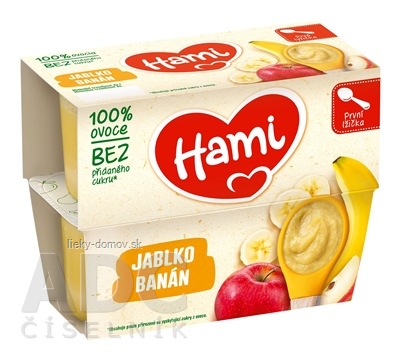 Hami ovocný príkrm 100% ovocie Jablko a banán prvá lyžička (od ukonč. 4. mesiaca) 4x100 g (400 g)