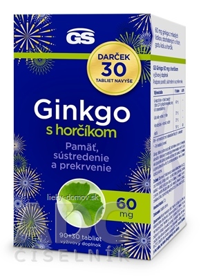 GS Ginkgo 60 mg s horčíkom Darček tbl (inov.2024) 90+30 navyše (120 ks)