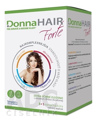 DonnaHAIR Forte 4 mesačná kúra cps 90 (3 mesačná kúra) + zadarmo cps 30 (1 mesačná kúra), 1x1 set
