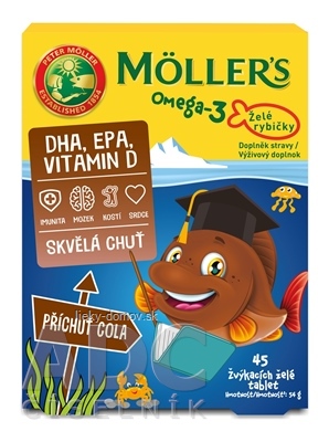 MOLLER´S Omega 3 Želé rybičky žuvacie tablety, príchuť Cola 1x45 ks