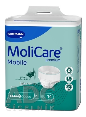 MoliCare Premium Mobile 5 kvapiek M plienkové nohavičky naťahovacie, zelené, obvod 80 - 120 cm, savosť 1017 ml, 1x14 ks