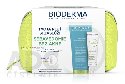 BIODERMA Sébium darčekový balík - pleť s akné gél moussant 200 ml + Kerato+ gél-krém 30 ml + vzorka Photoderm XDefense, 1x1 set