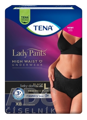 TENA Lady Pants Plus Black L čierne dámske naťahovacie inkontinenčné nohavičky 1x8 ks