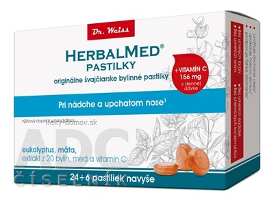 HERBALMED PASTILKY pri nádche - Dr.Weiss (eukalyptus, mäta, 20 bylín, vit.C) pastilky (24+6 navyše) 1x30 ks