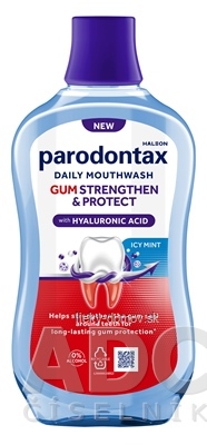 Parodontax GUM STRENGTHEN & PROTECT ICY MINT ústna voda s fluoridmi, s kyselinou hyalurónovou, bez alkoholu 1x500 ml